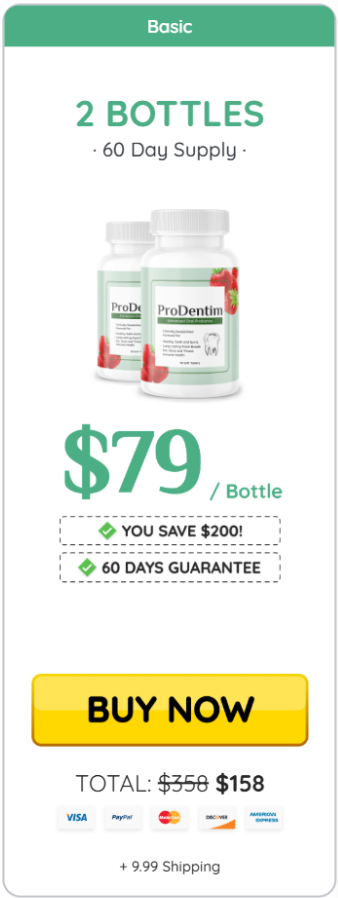 ProDentim 2 Bottle Package – 60 Day Supply at $79 Per Bottle with 60-Day Money-Back Guarantee